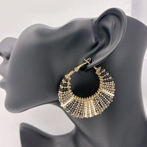 Stylish Black Ombré Seed Bead Hoop Earrings - Brand New